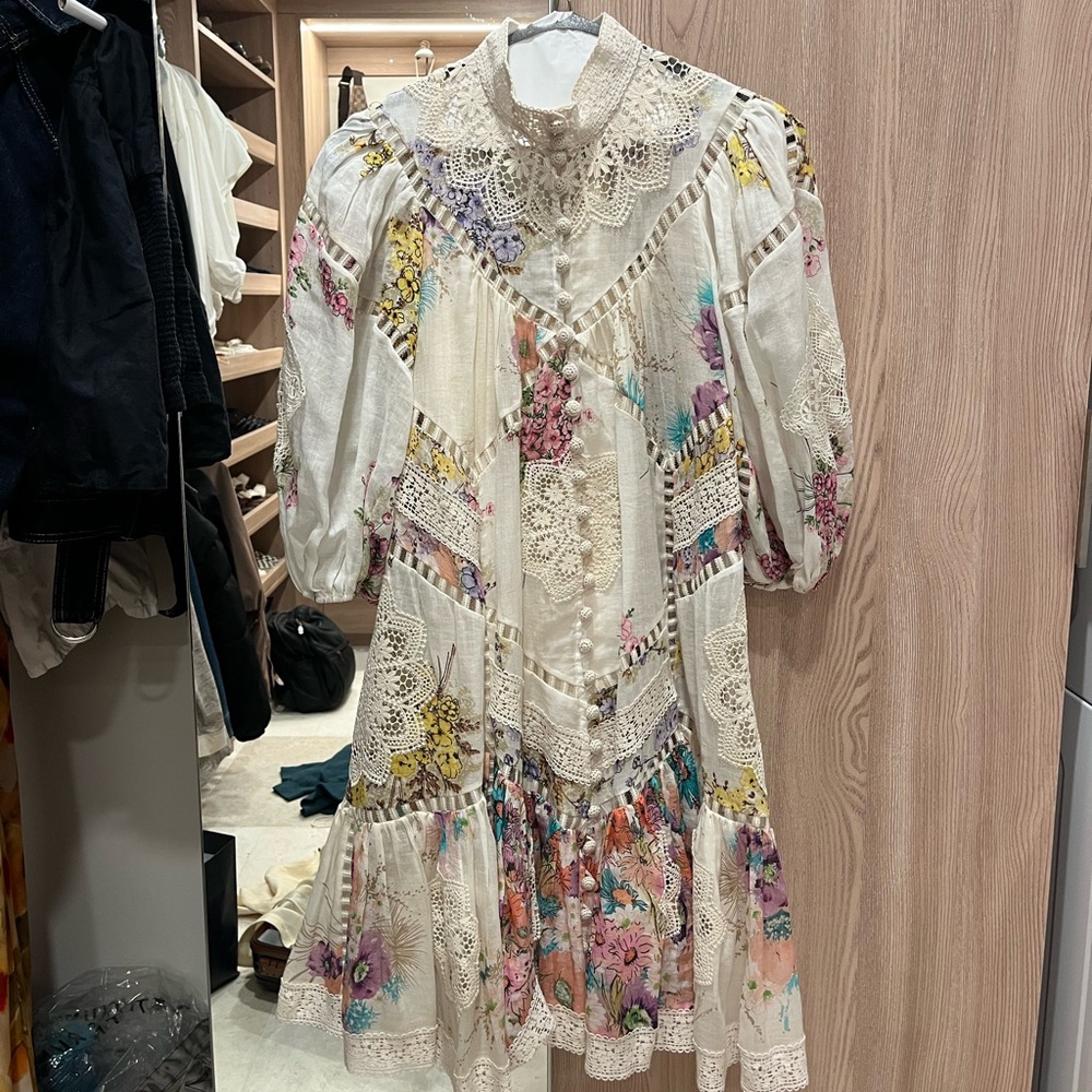 Zimmermann Jude Floral Lace Button-Front Minidress